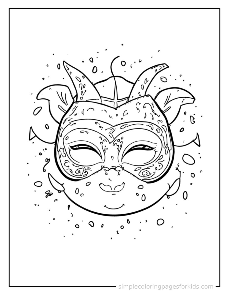 Carnival Mask And Colorful Confetti Coloring Pages