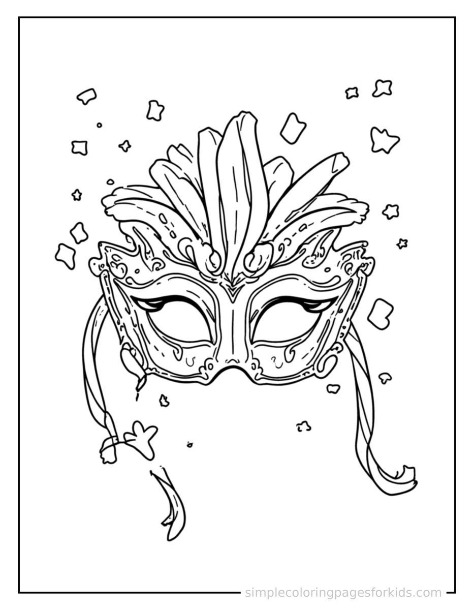 Sparkling Carnival Mask And Colorful Confetti Coloring Page