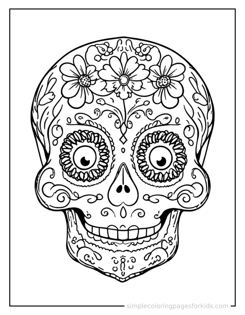 Day Of The Dead Sugar Skull Decorated With Flowers Coloring Pages