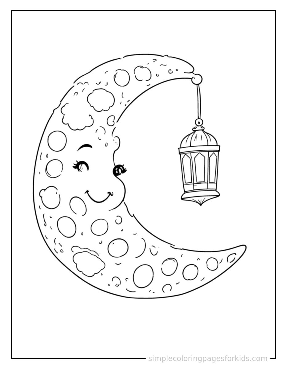 Eid Al-Fitr Crescent Moon And Lantern Coloring Pages