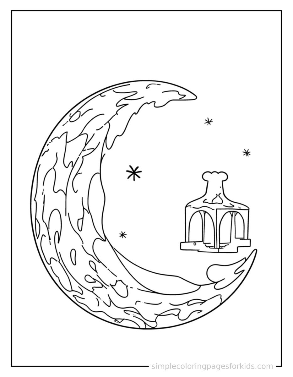 Coloring Scene 3 Eid Al-Fitr Crescent Moon And Lantern Coloring Page