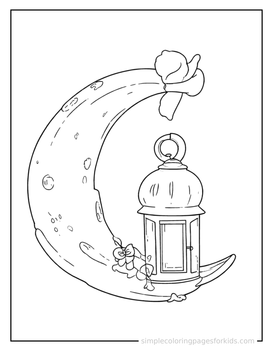 Coloring Scene 4 Eid Al-Fitr Crescent Moon And Lantern Coloring Page