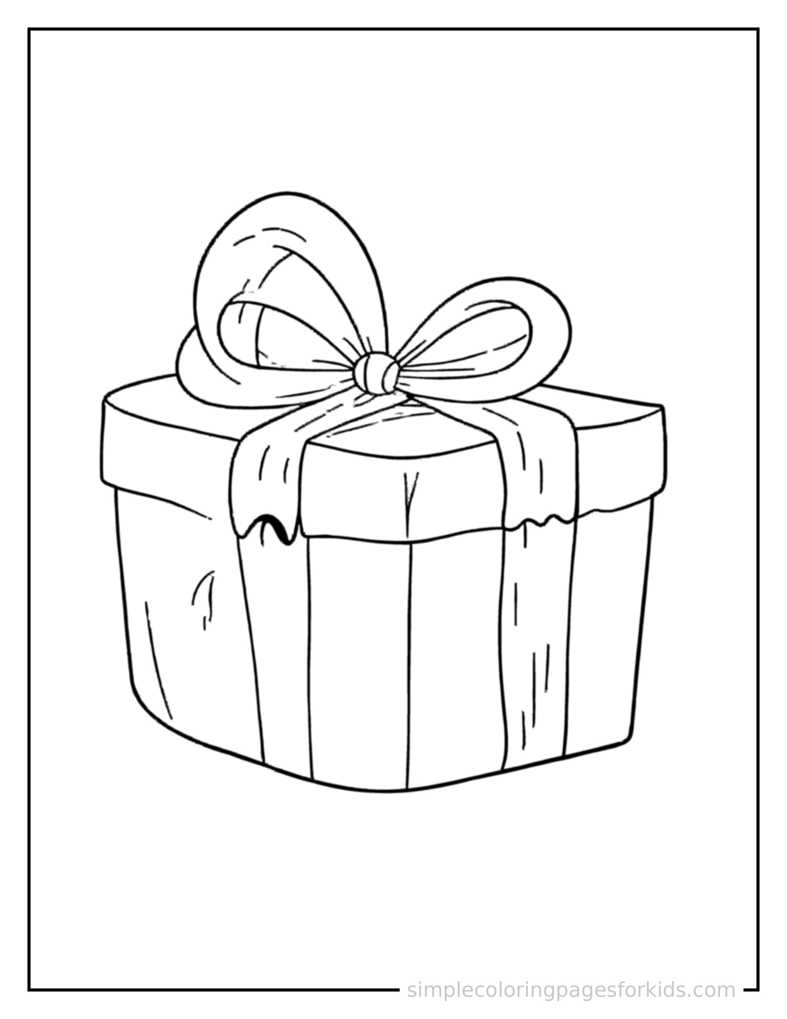 Free printable boxing day gift box with a bow coloring page featuring a cute Boxing Day gift box with a bow, shown as a simple central illustration with a cute smiling face.