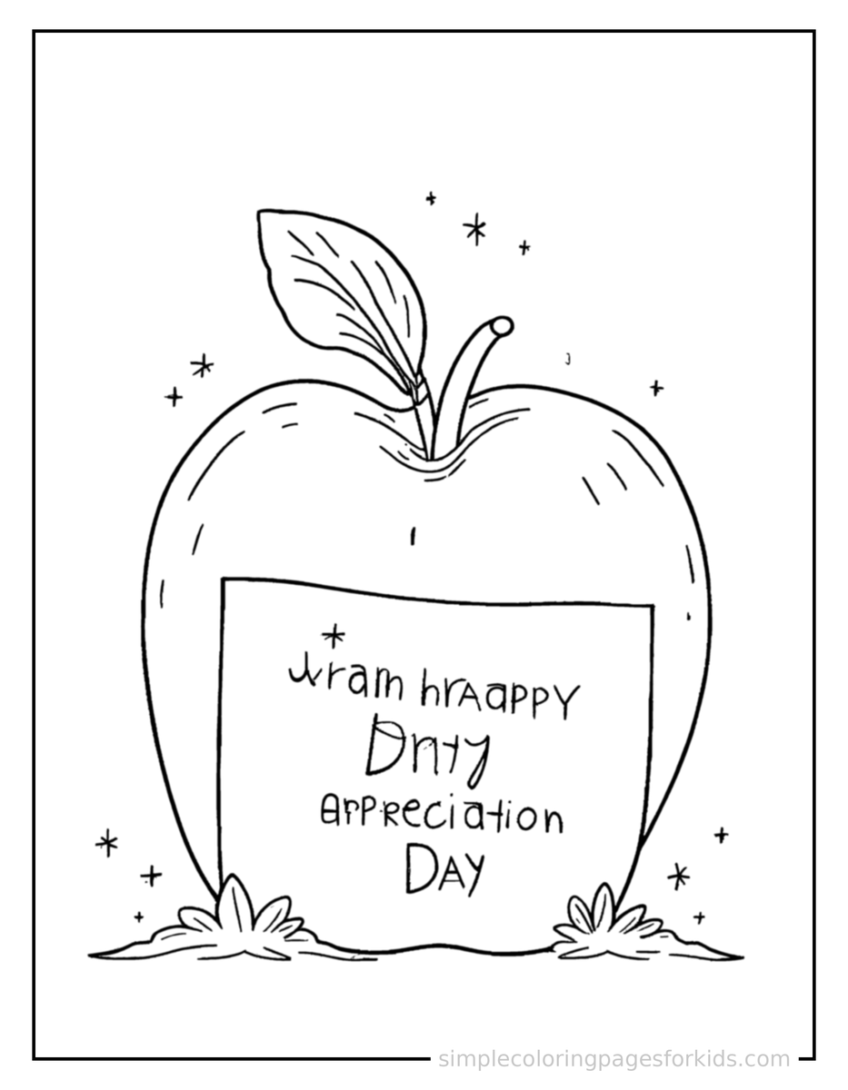 Sparkling Teacher Appreciation Day Apple And A Card Coloring Page
