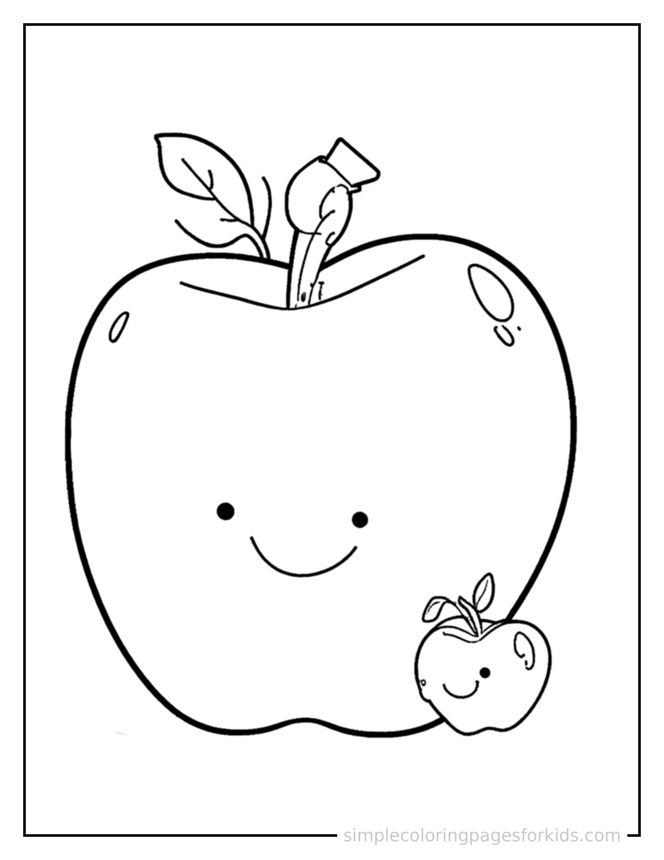 Free printable teacher appreciation day apple and a card coloring page featuring a cute Teacher Appreciation Day apple and a card, shown with a smaller mini version of itself beside it.