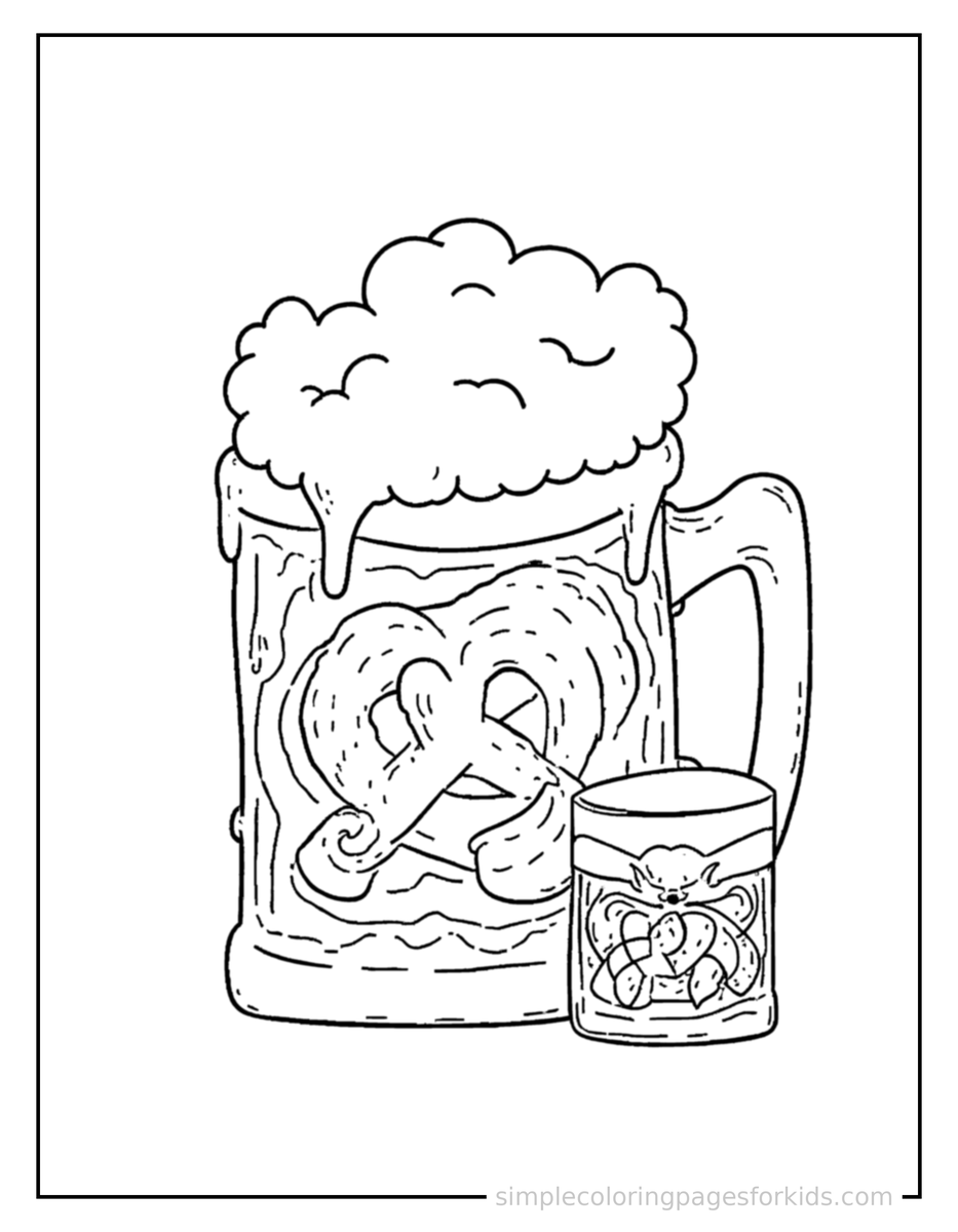 Coloring Scene 3 Oktoberfest Pretzel And Mug Coloring Page