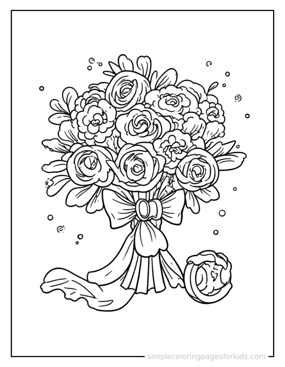 Sparkling Wedding Day Rings And A Bouquet Coloring Page