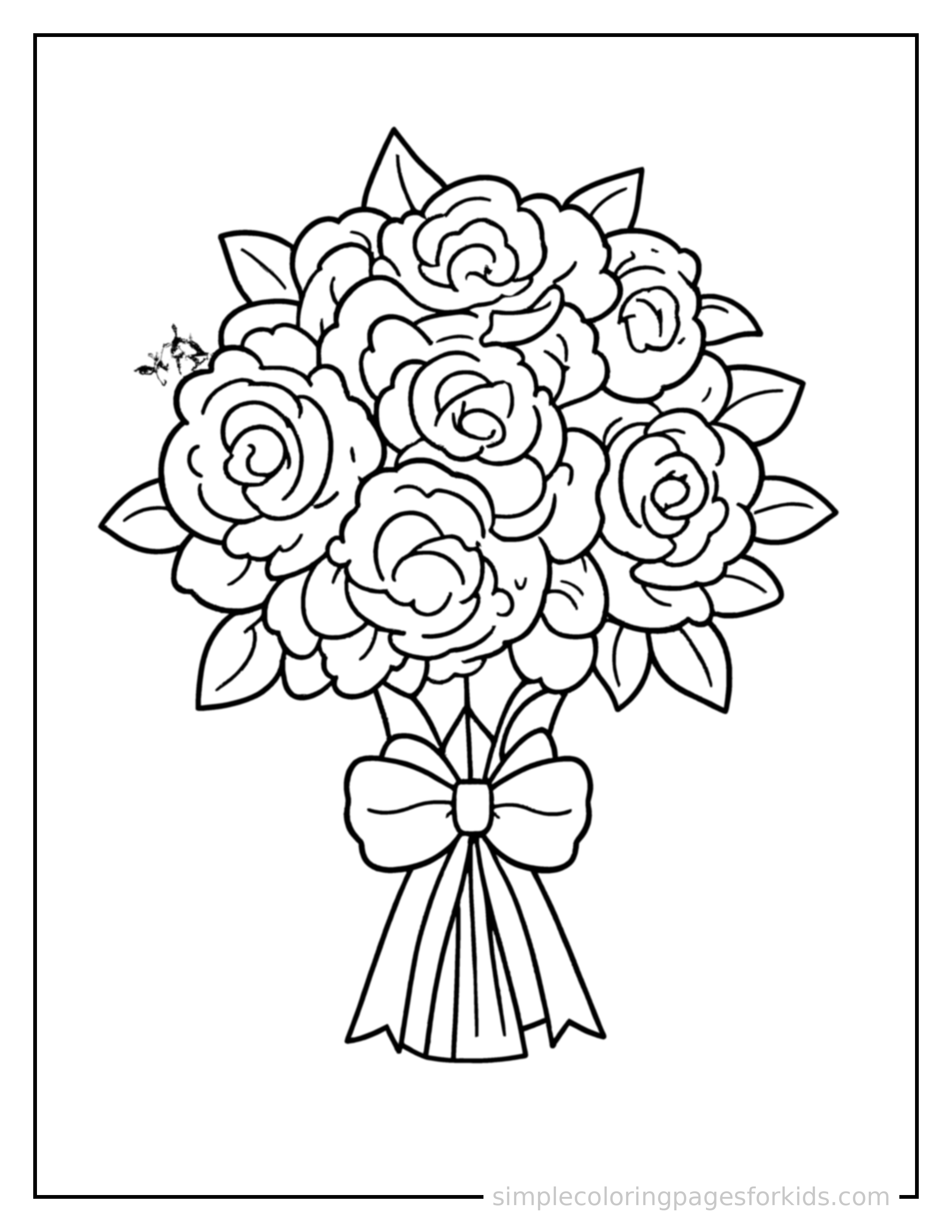 Free printable wedding day rings and a bouquet coloring page featuring a cute Wedding Day rings and a bouquet, decorated with a simple bow or ribbon for a festive touch.