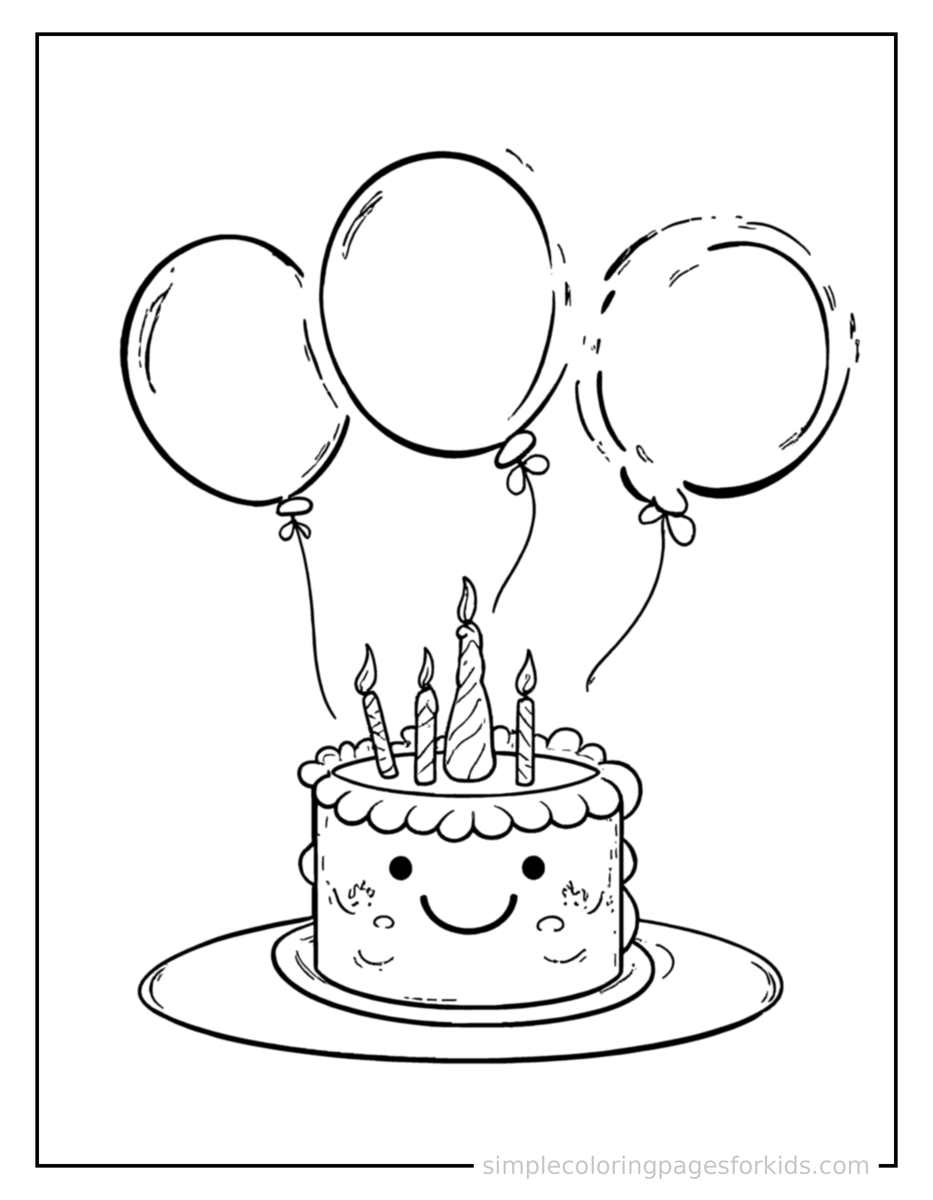 Anniversary Celebration Cake And Balloons Coloring Pages