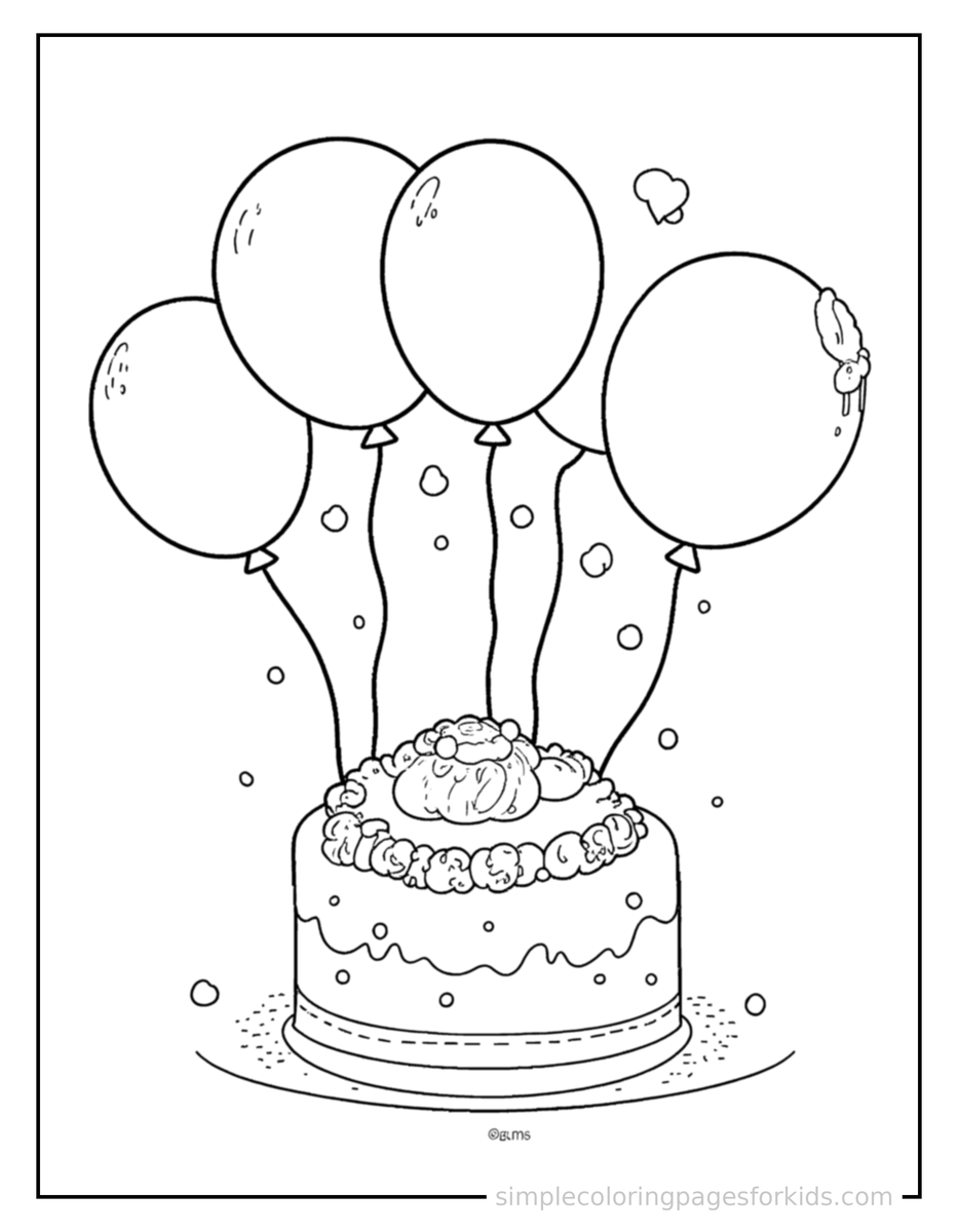 Sparkling Anniversary Celebration Cake And Balloons Coloring Page