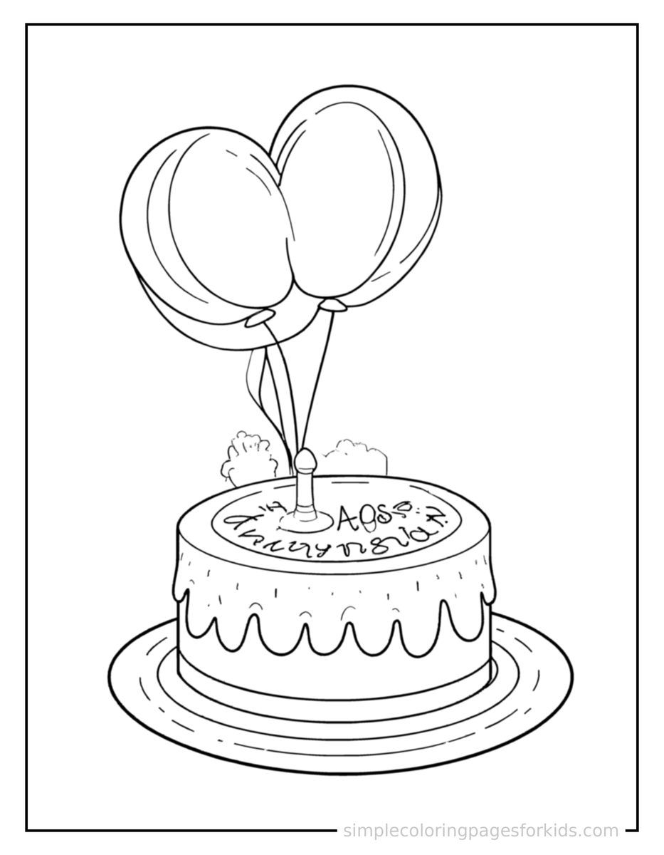 Coloring Scene 3 Anniversary Celebration Cake And Balloons Coloring Page