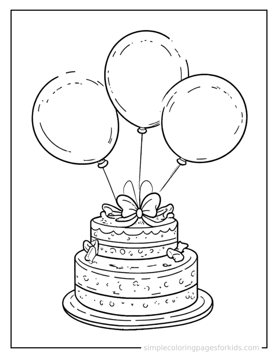 Coloring Scene 4 Anniversary Celebration Cake And Balloons Coloring Page