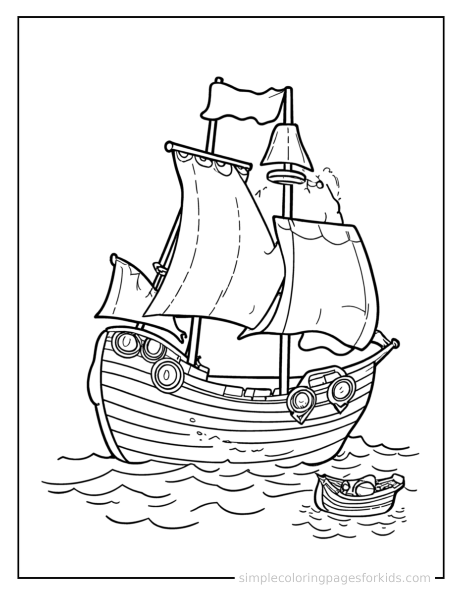 Sailing Columbus Day Sailing Ship Coloring Page