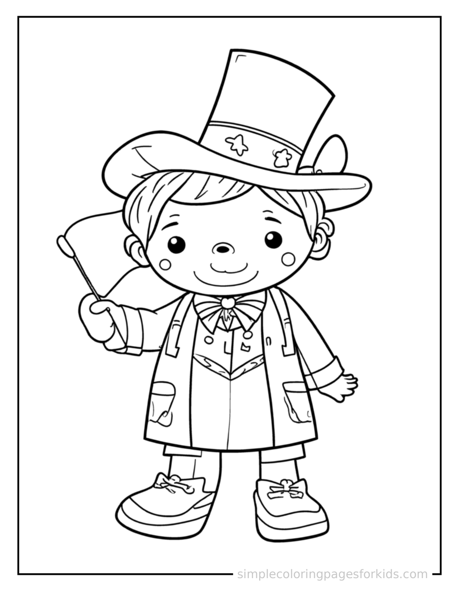 Coloring Scene 4 Presidents Day Flag And A Top Hat Coloring Page
