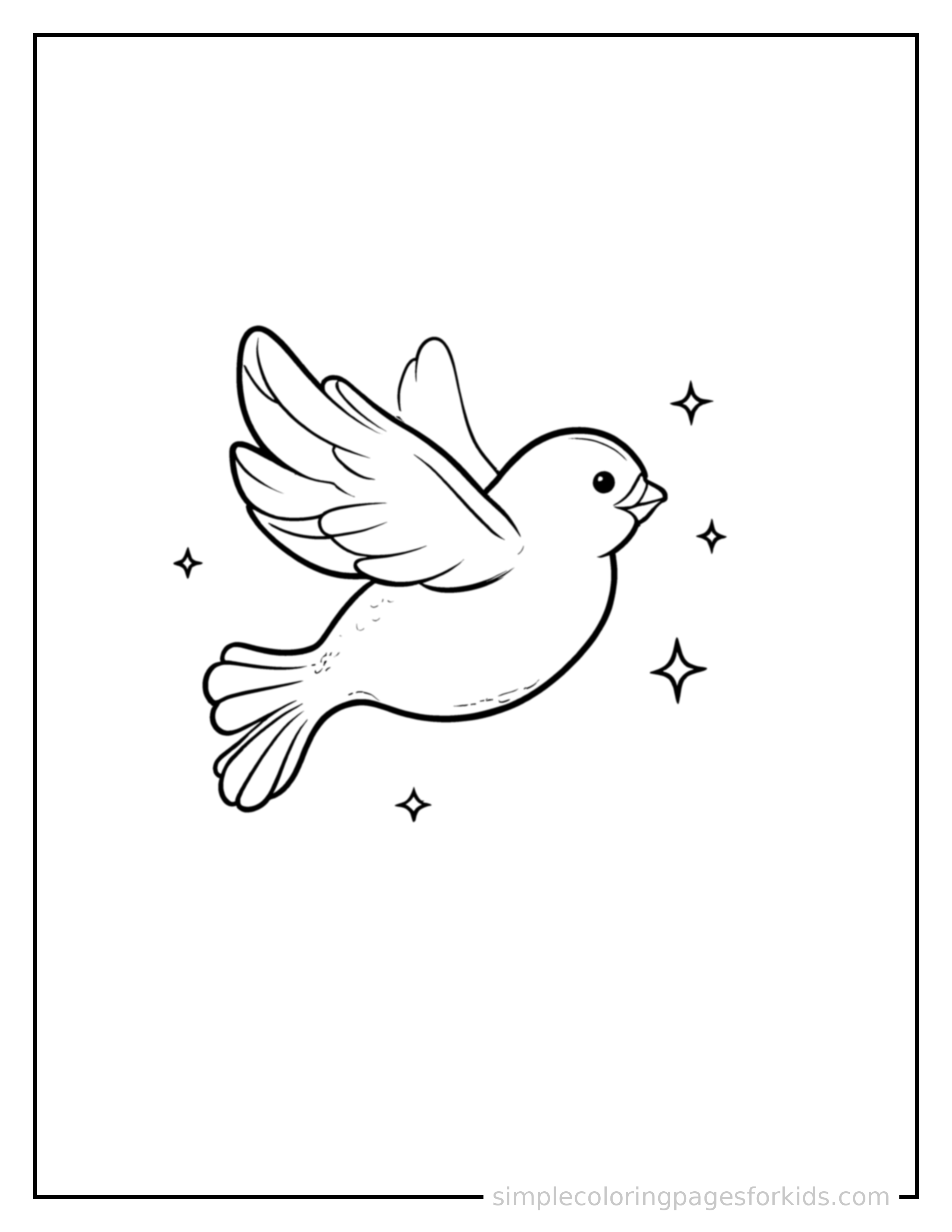 Free printable martin luther king jr. day dove and a heart coloring page featuring a cute Martin Luther King Jr. Day dove and a heart, shown from a slightly different angle with small decorative sparkle marks nearby.