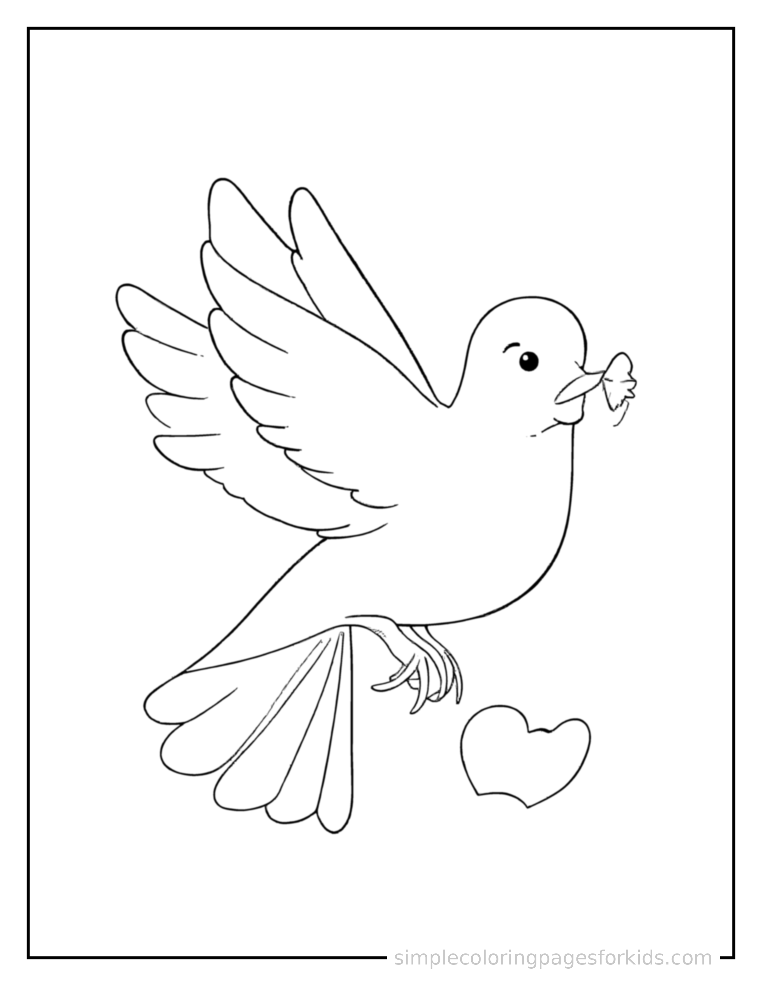 Free printable martin luther king jr. day dove and a heart coloring page featuring a cute Martin Luther King Jr. Day dove and a heart, shown with a smaller mini version of itself beside it.