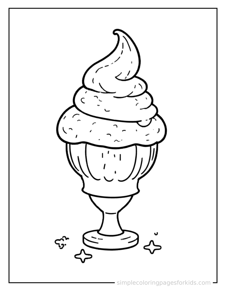 Sparkling National Ice Cream Day Ice Cream Sundae Coloring Page