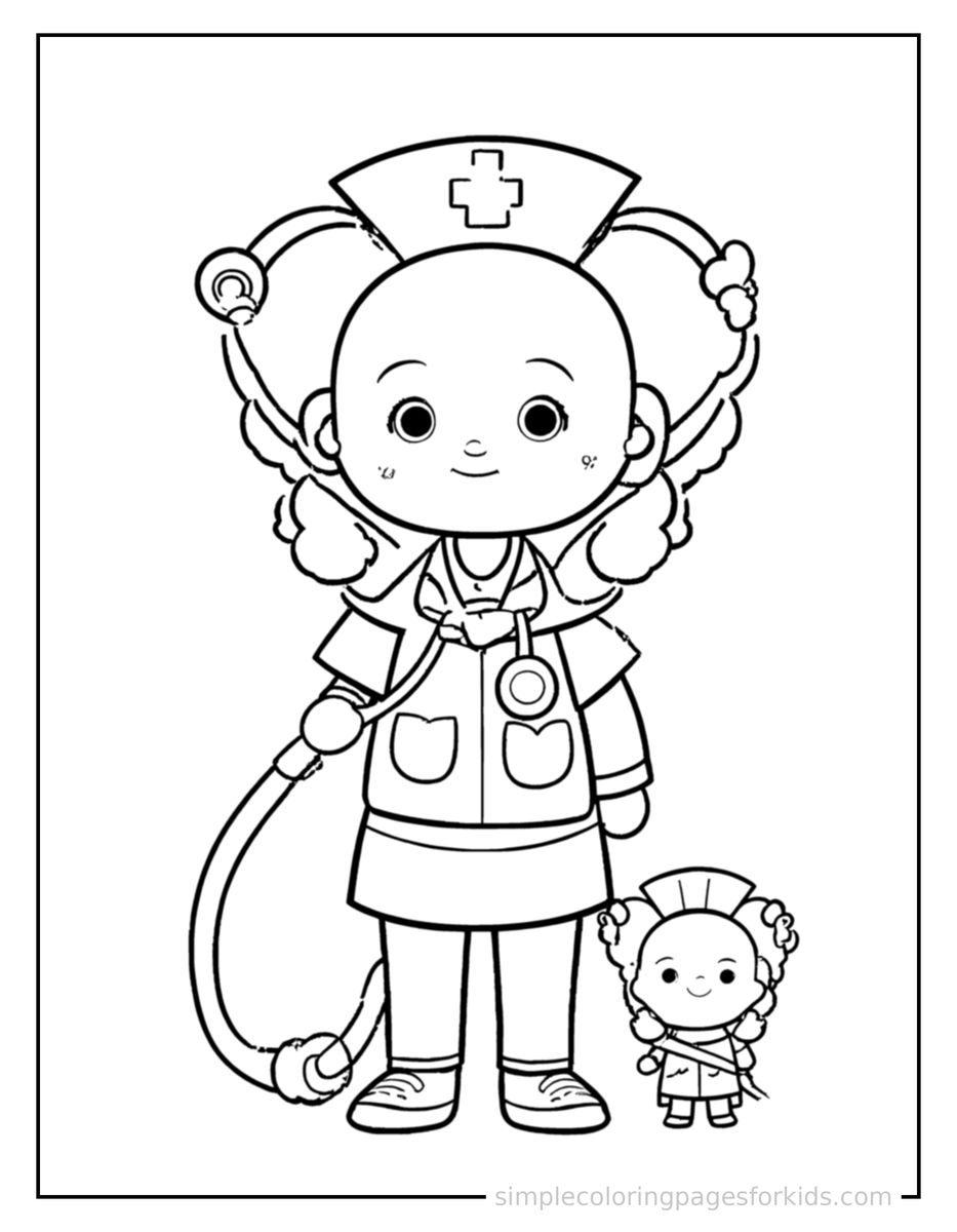 Coloring Scene 3 Nurses Day Stethoscope And A Heart Coloring Page