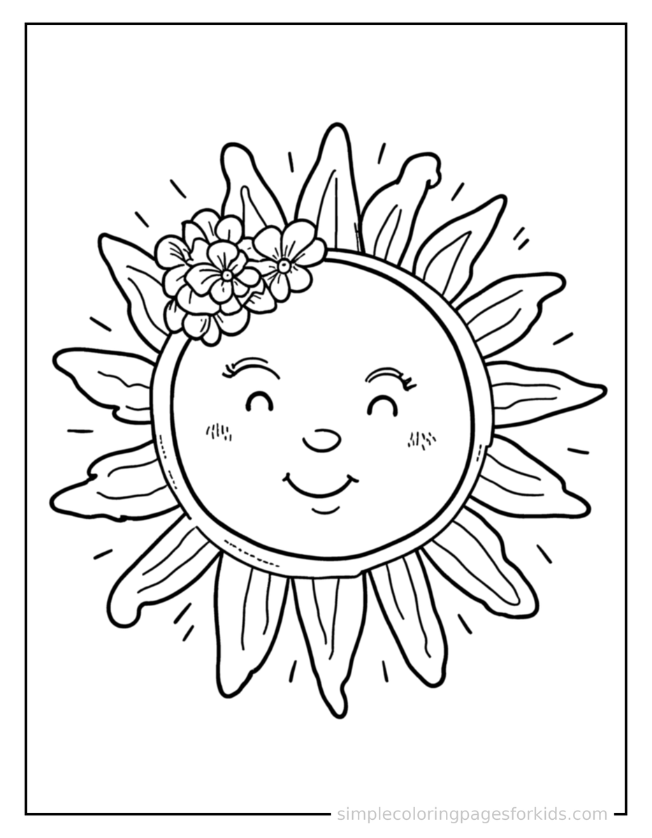 Summer Solstice Festival Sun And Flower Crown Coloring Pages