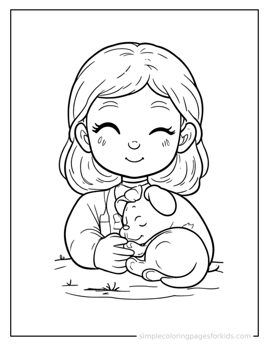 Sleepy Veterinarian Holding A Stethoscope And A Puppy Coloring Page