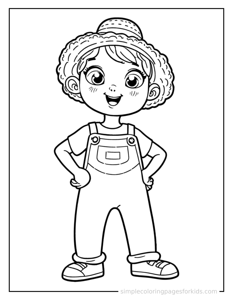 Proud Farmer Wearing Overalls And A Straw Hat Coloring Page