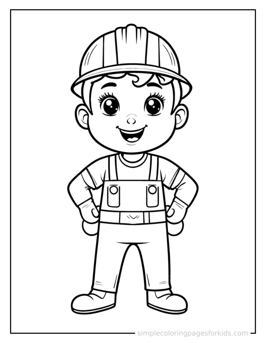 Proud Construction Worker Wearing A Hard Hat Coloring Page