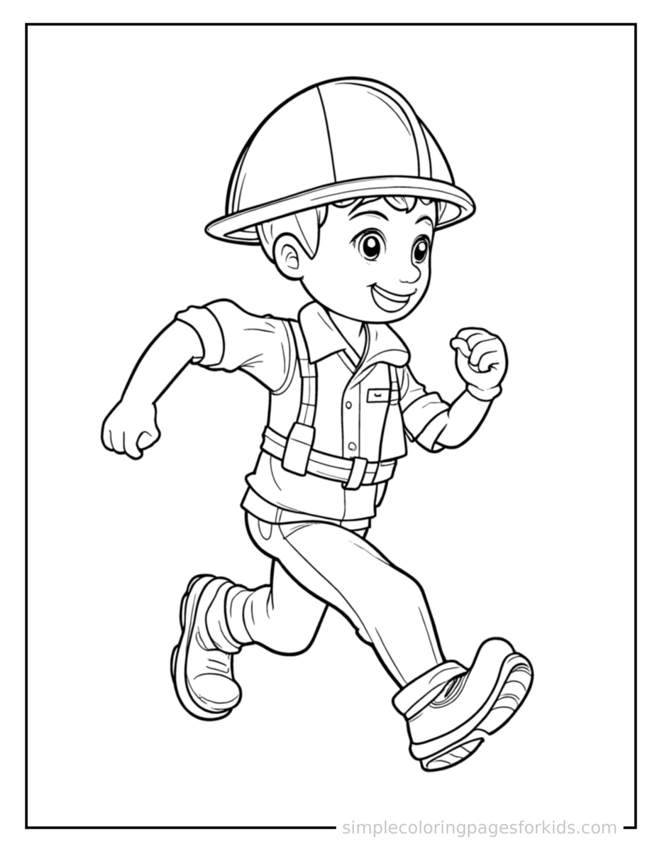 Running Construction Worker Wearing A Hard Hat Coloring Page