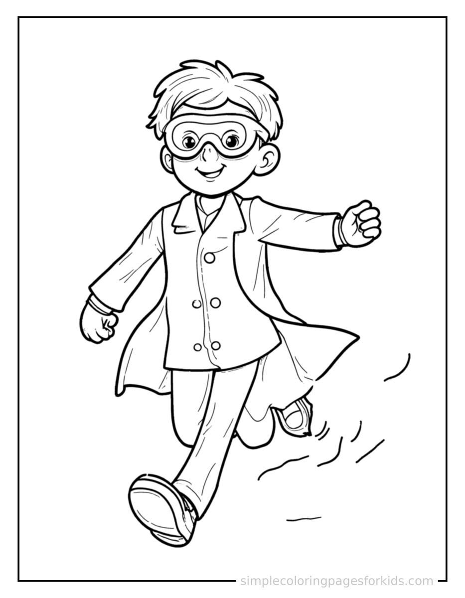 Running Scientist Wearing Safety Goggles And A Lab Coat Coloring Page