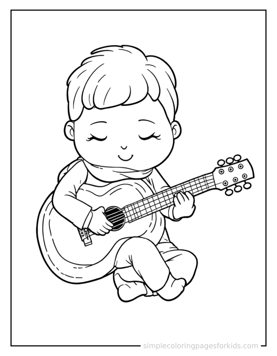 Sleepy Musician Playing A Guitar Coloring Page