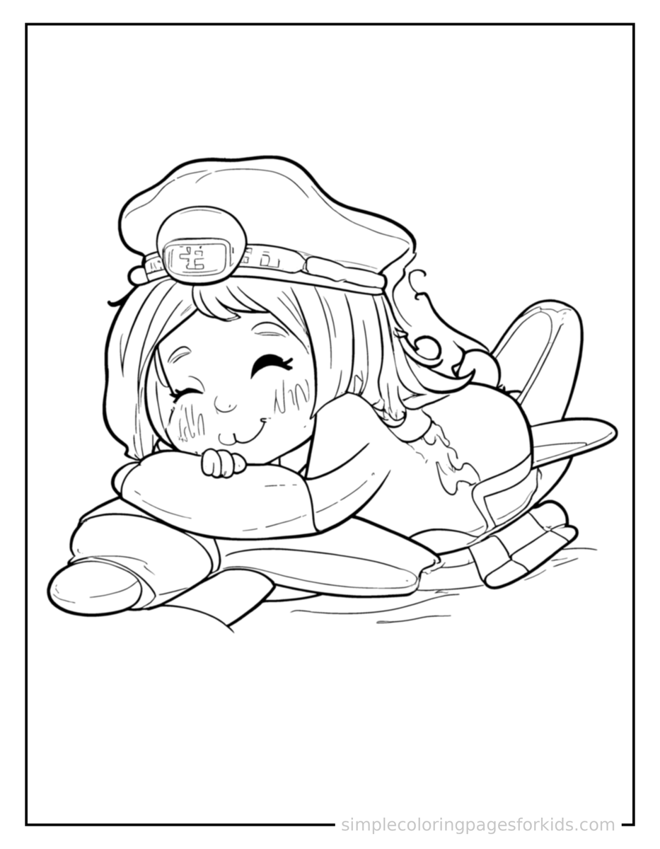 Sleepy Airplane Pilot Wearing A Captain’S Hat Coloring Page