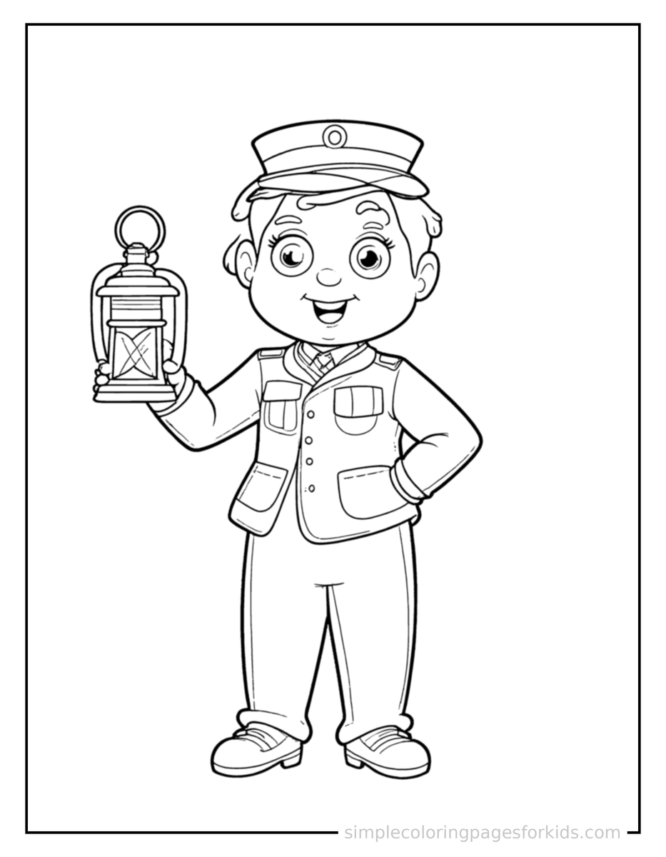 Proud Train Conductor Holding A Lantern Coloring Page