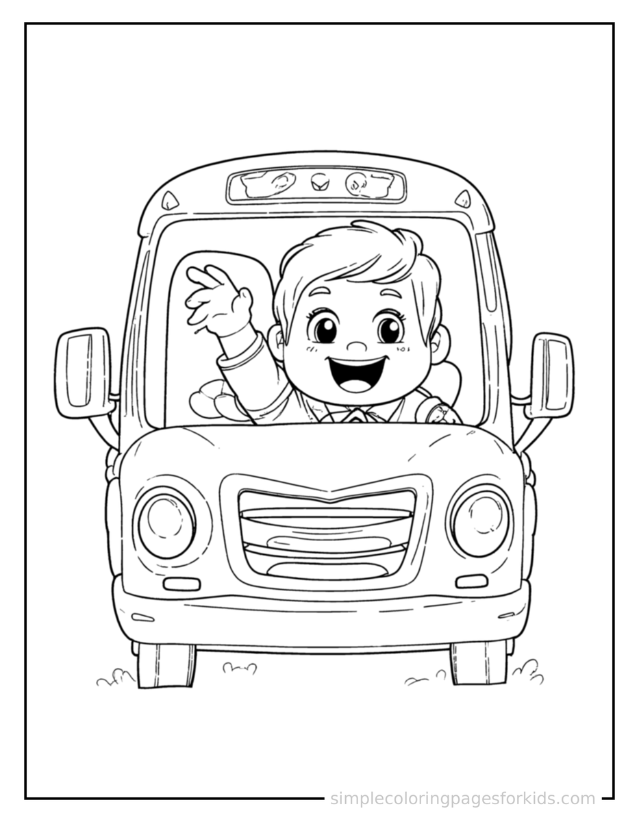 Waving (3) Bus Driver Waving From The Driver’S Seat Coloring Page