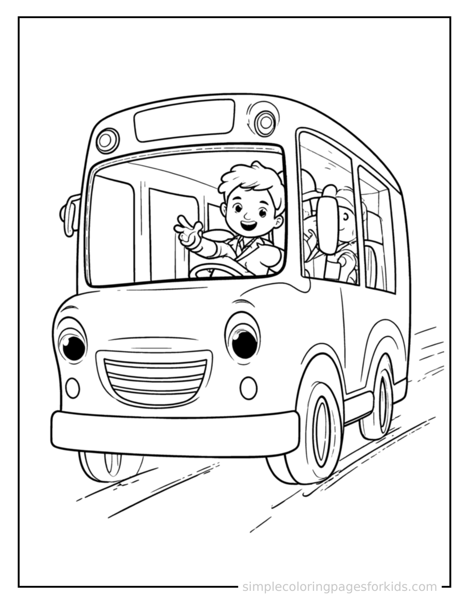 Waving (4) Bus Driver Waving From The Driver’S Seat Coloring Page