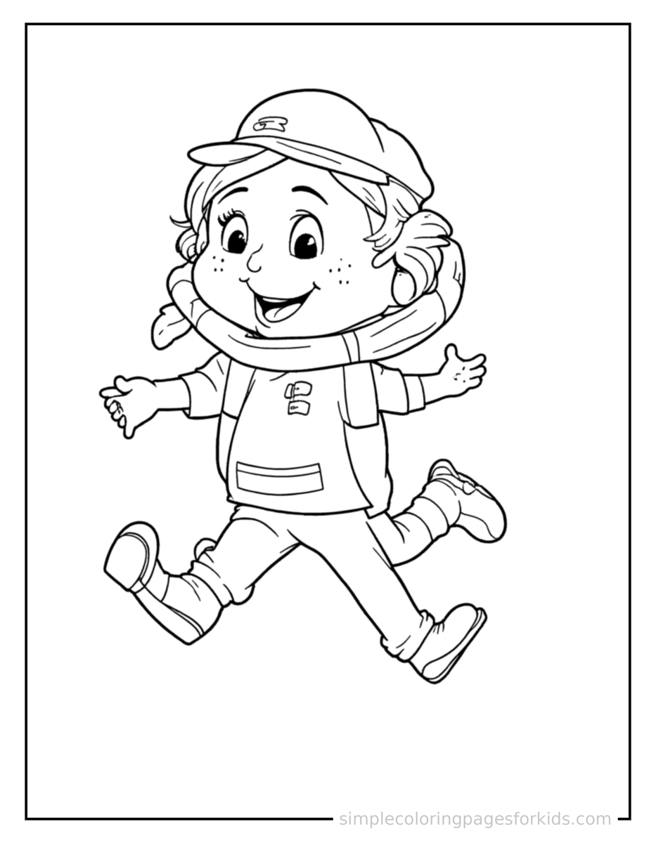 Jumping Mail Carrier Holding A Mailbag Coloring Page