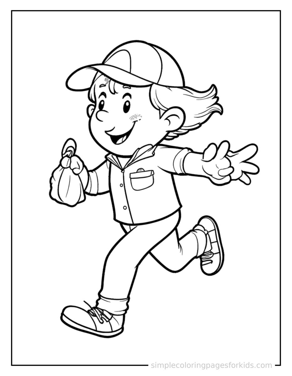 Running Mail Carrier Holding A Mailbag Coloring Page