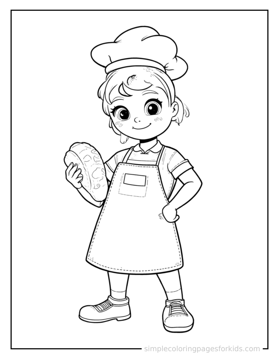 Proud Baker Holding A Fresh Loaf Of Bread Coloring Page