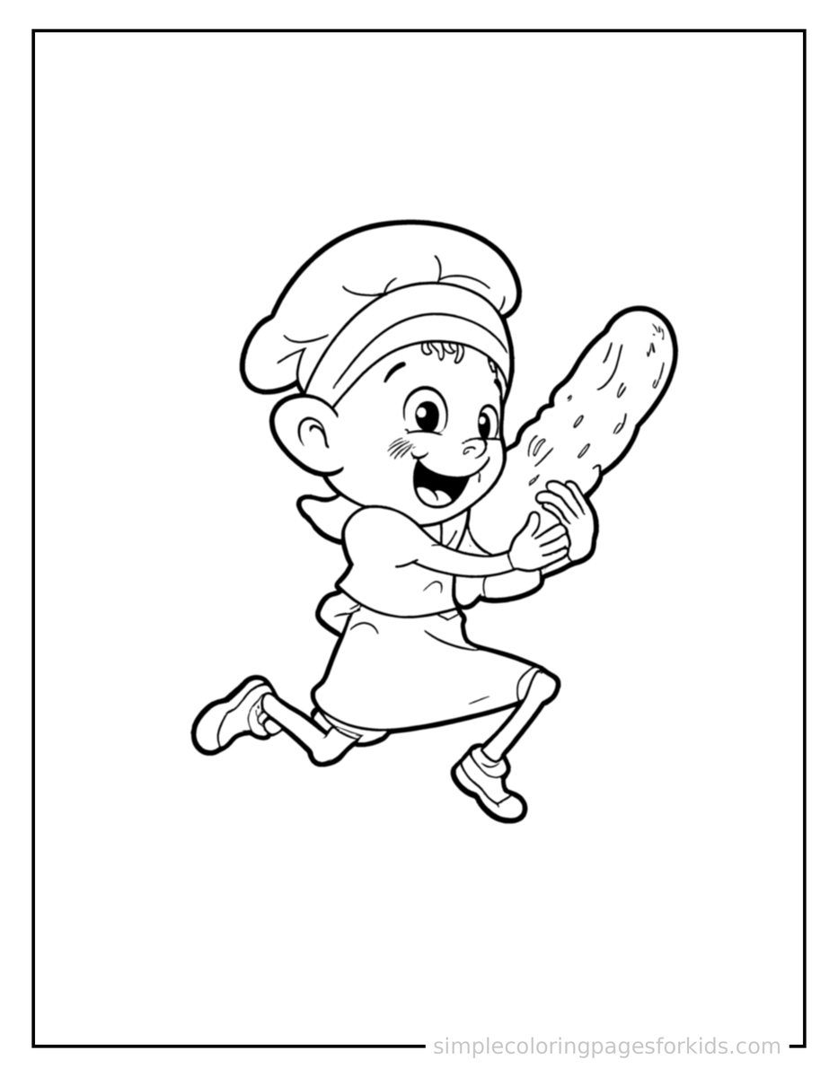 Jumping Baker Holding A Fresh Loaf Of Bread Coloring Page