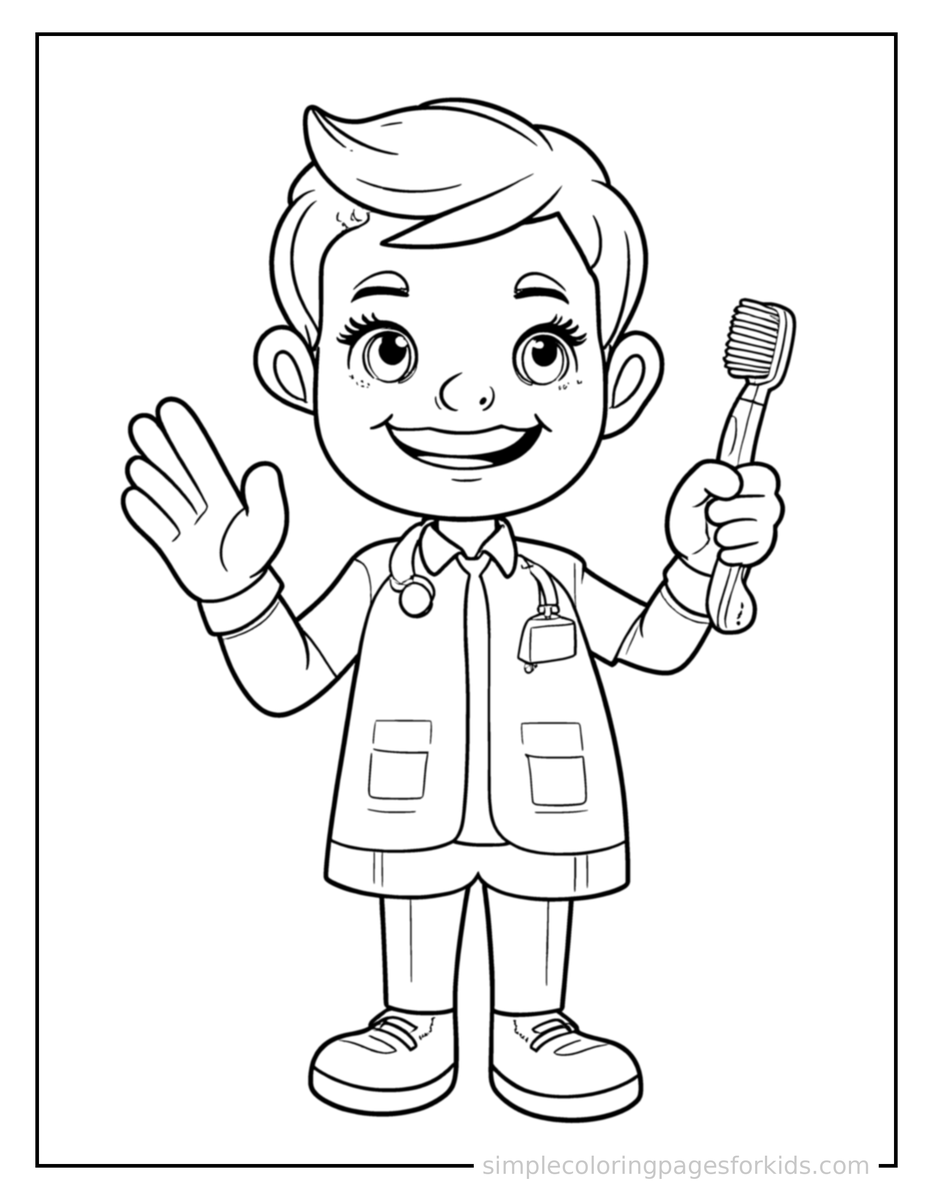 Dentist Holding A Toothbrush Coloring Pages