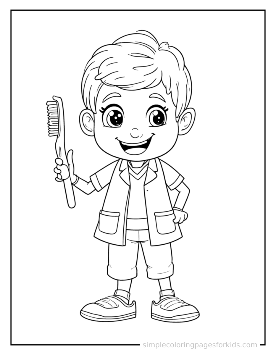 Proud Dentist Holding A Toothbrush Coloring Page