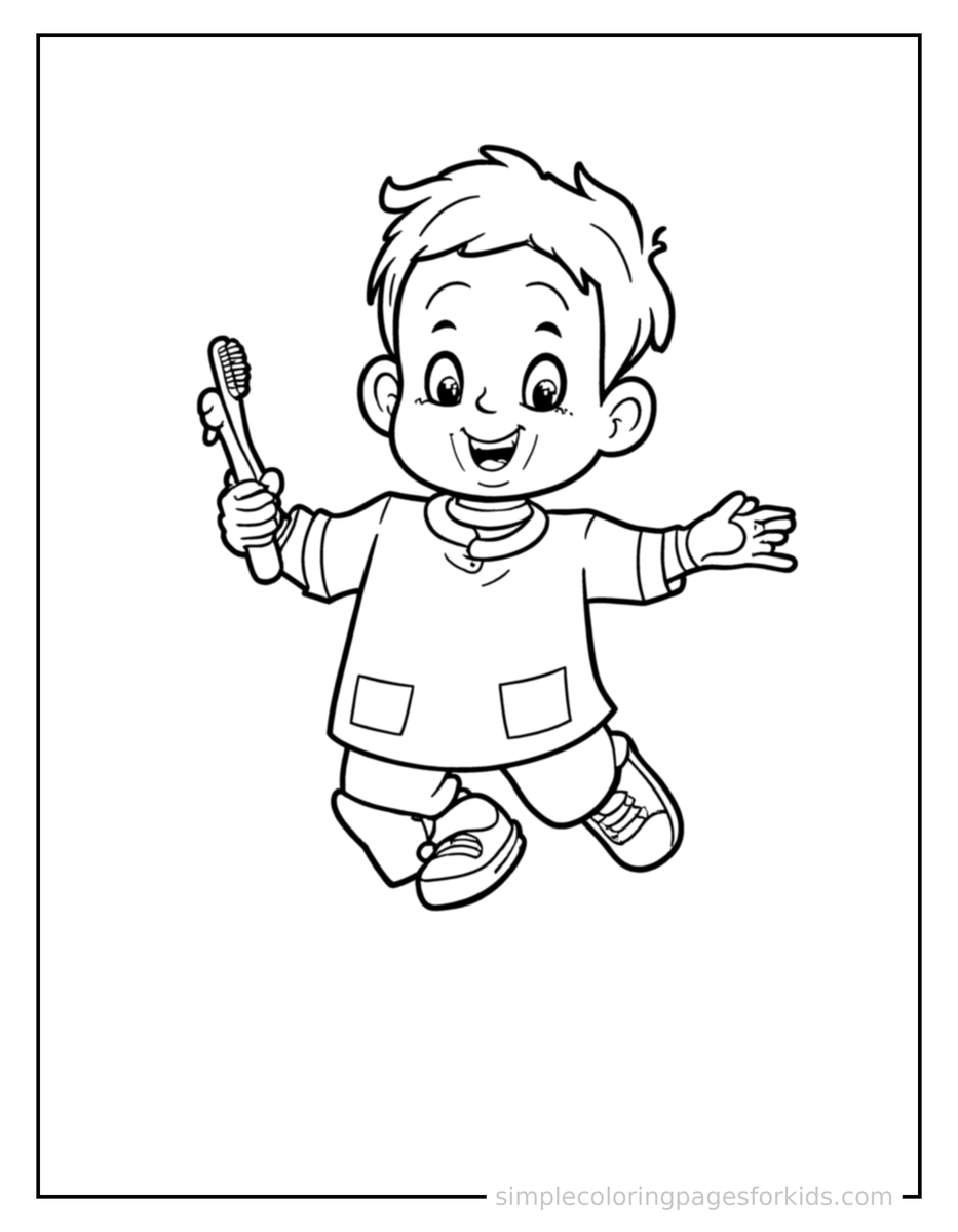 Jumping Dentist Holding A Toothbrush Coloring Page