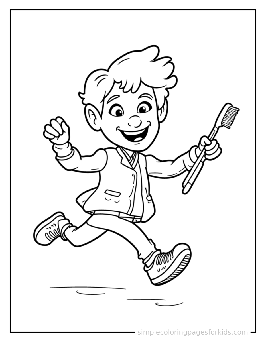 Running Dentist Holding A Toothbrush Coloring Page