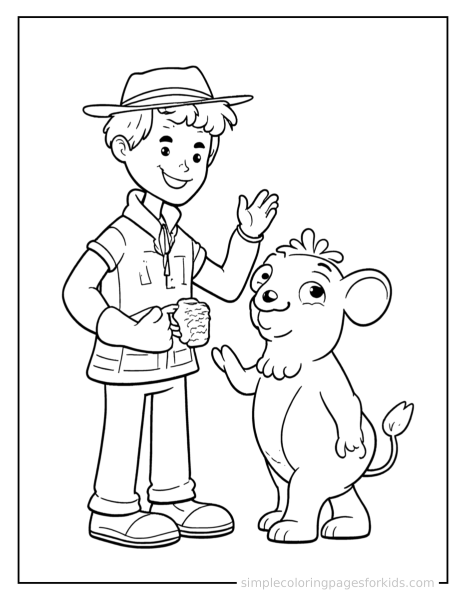 Zookeeper Feeding A Friendly Animal Coloring Pages