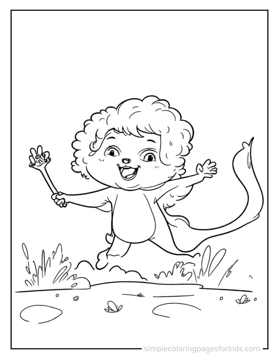 Jumping Zookeeper Feeding A Friendly Animal Coloring Page