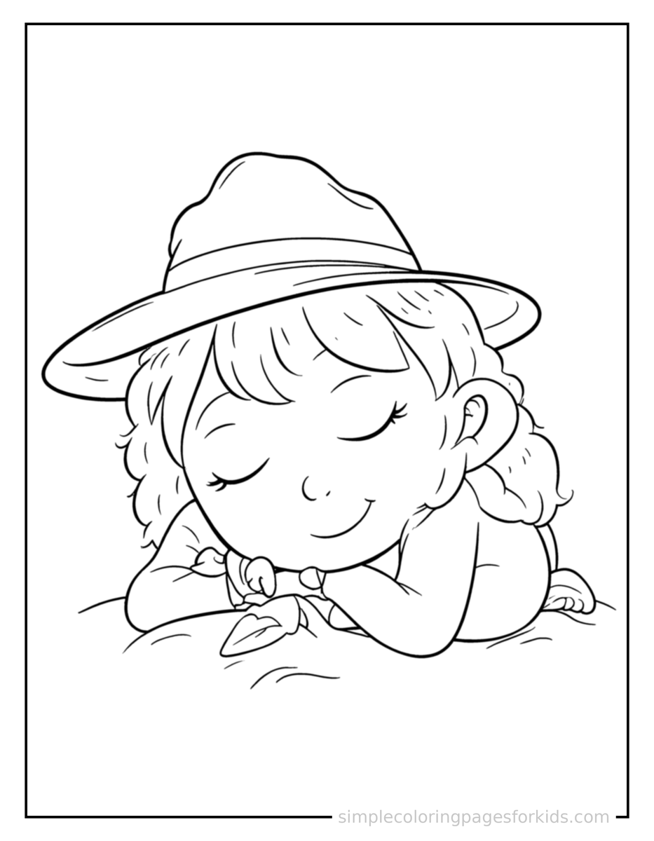 Sleepy Park Ranger Wearing A Ranger Hat Coloring Page