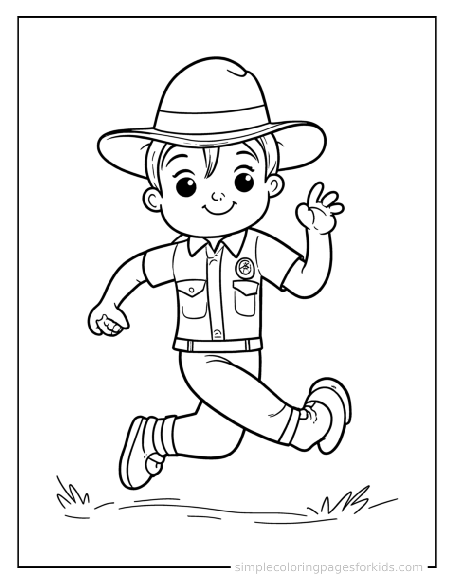 Running Park Ranger Wearing A Ranger Hat Coloring Page