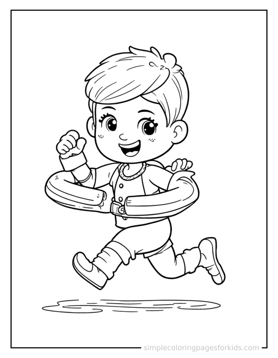 Running Lifeguard Holding A Rescue Float Coloring Page