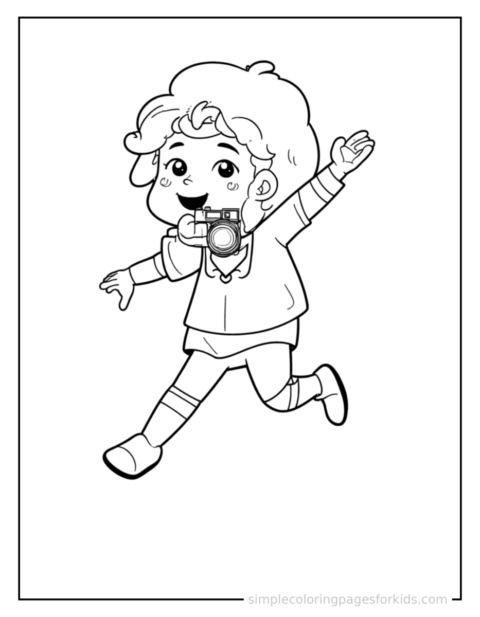 Jumping Photographer Holding A Camera Coloring Page