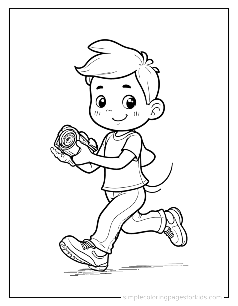 Running Photographer Holding A Camera Coloring Page