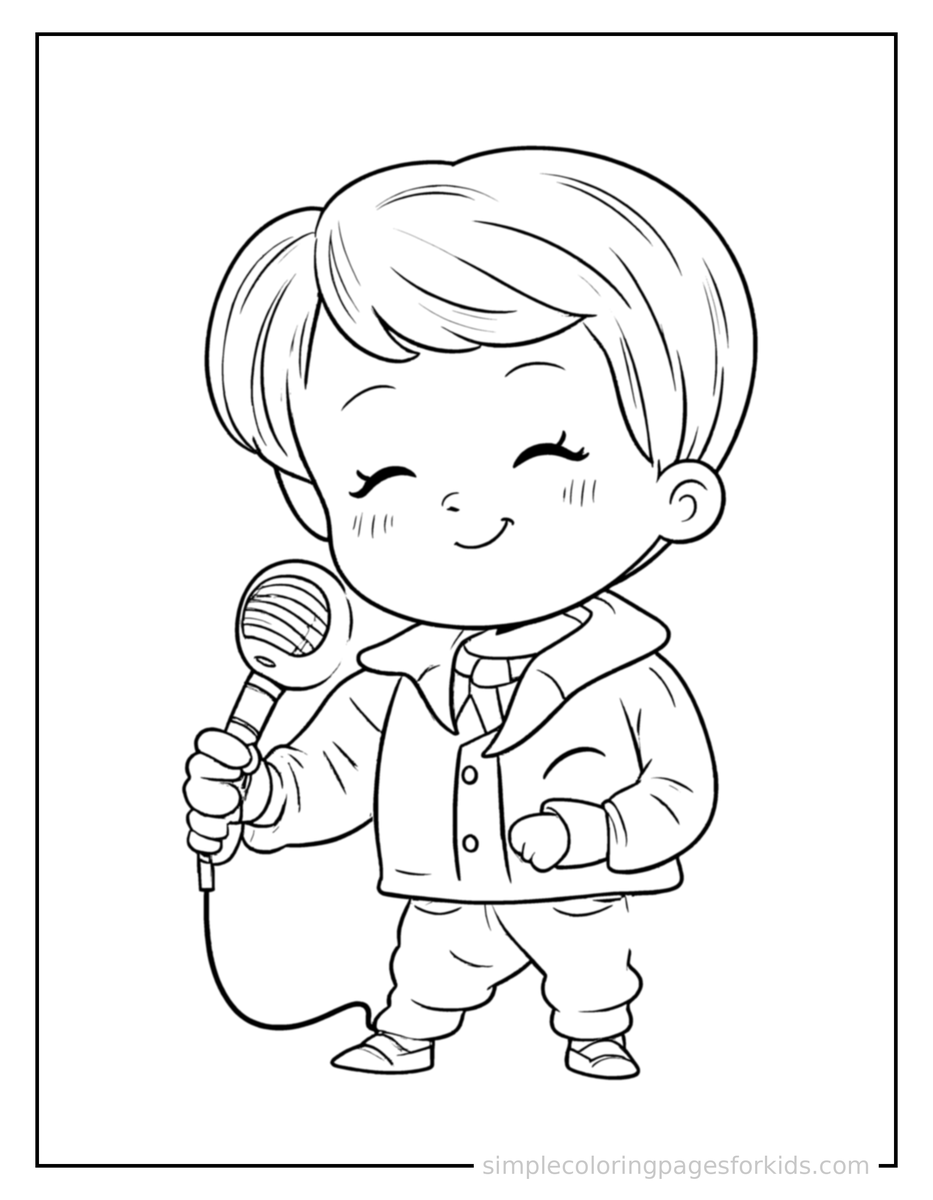 Sleepy News Reporter Holding A Microphone Coloring Page
