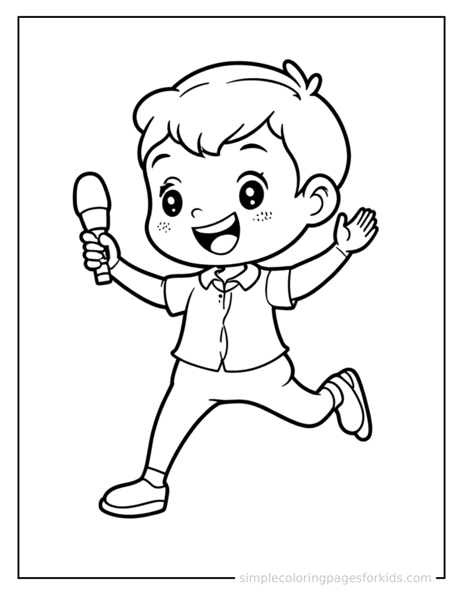 Jumping News Reporter Holding A Microphone Coloring Page